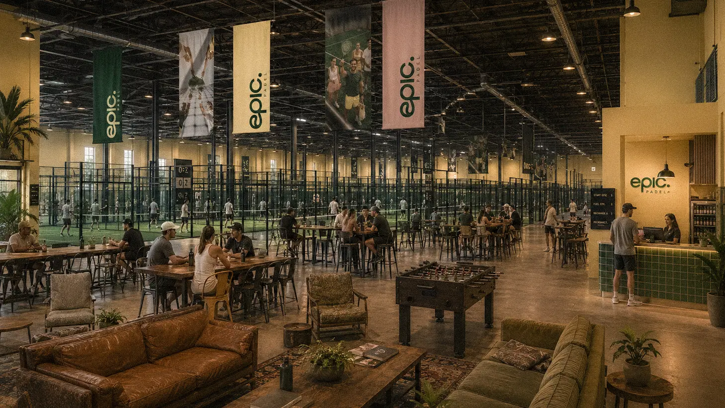Epic Padel indoor courts and social lounge